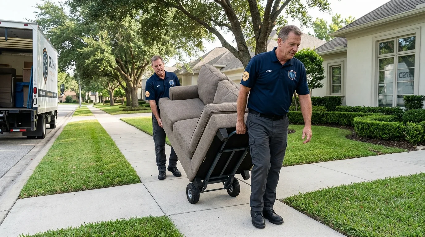 Local residential moving crew loading furniture in Windsor, CO